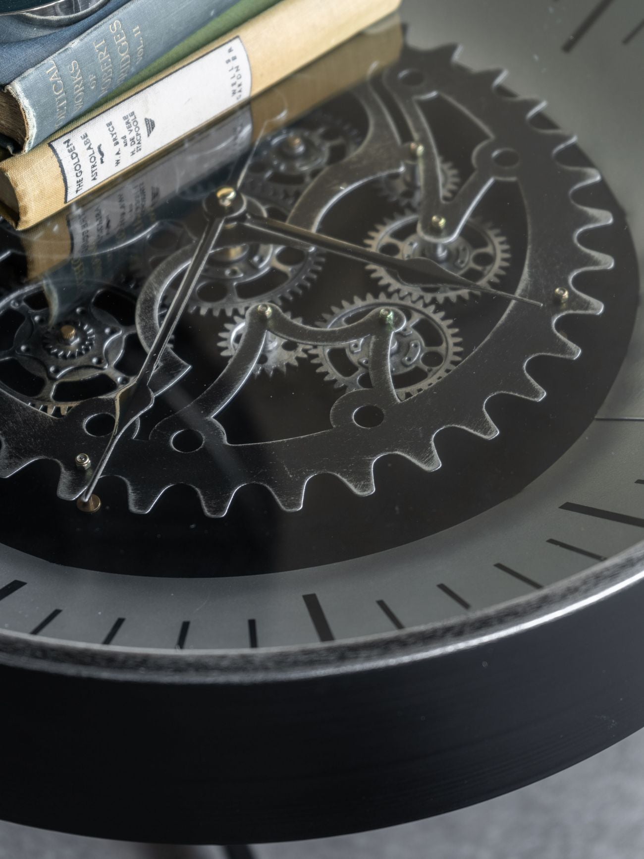 Palladium Black & Glass Moving Dials Clock Side Table